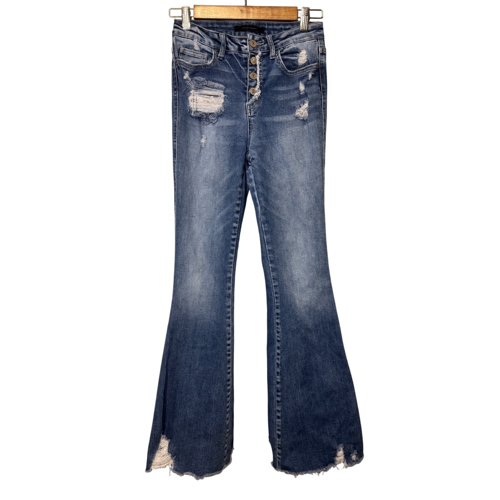 Flying Monkey High Rise Flare Distressed Bleached Jeans Y4015R Size 26 Blue